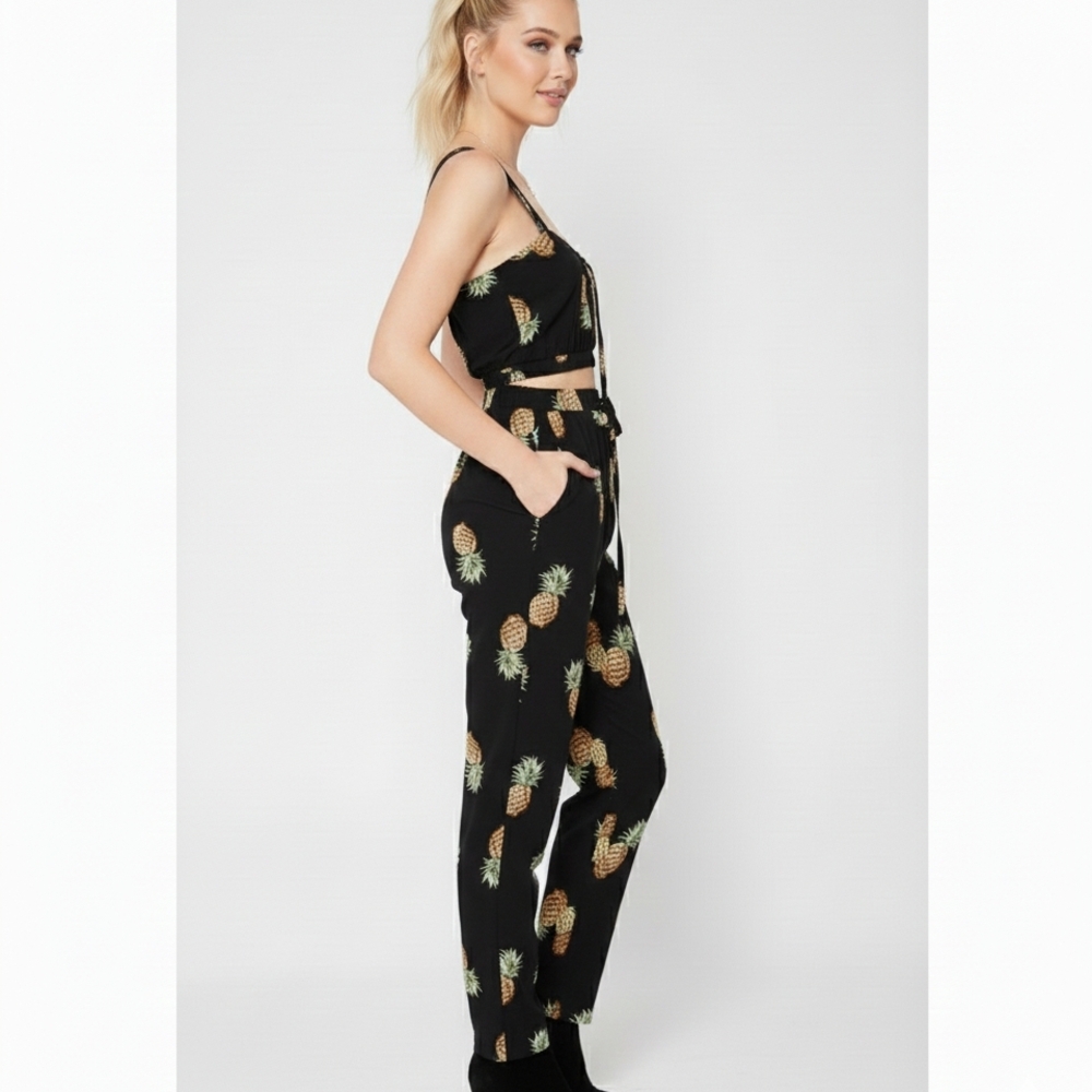 Wild Honey Black Straight Leg Pants Size M Tropical Resortwear TOP AVAILABLE - Picture 2 of 16